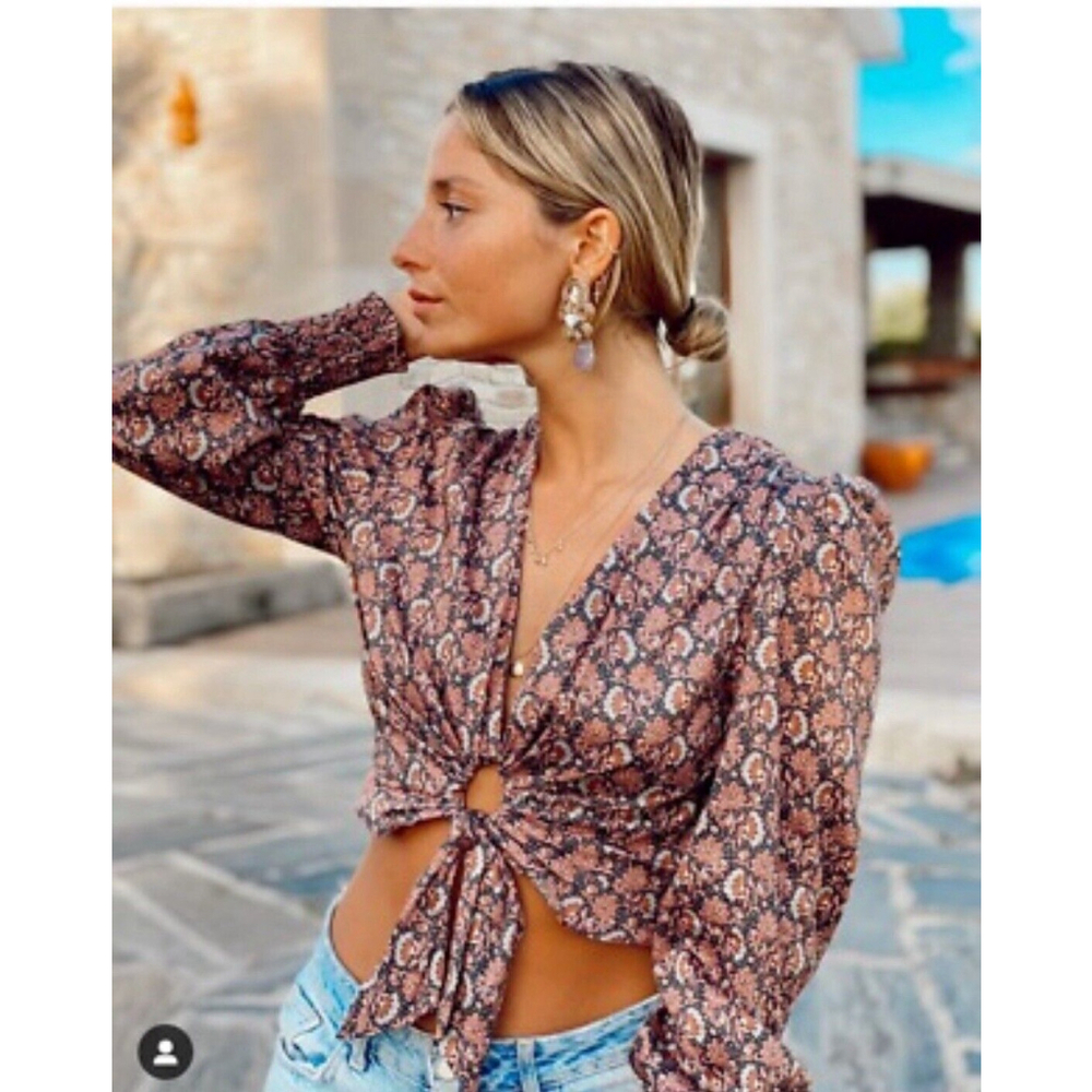 ZARA Multi Color Printed Ring Crop Blouse SS20 2605/139 blogger favorite! Size M